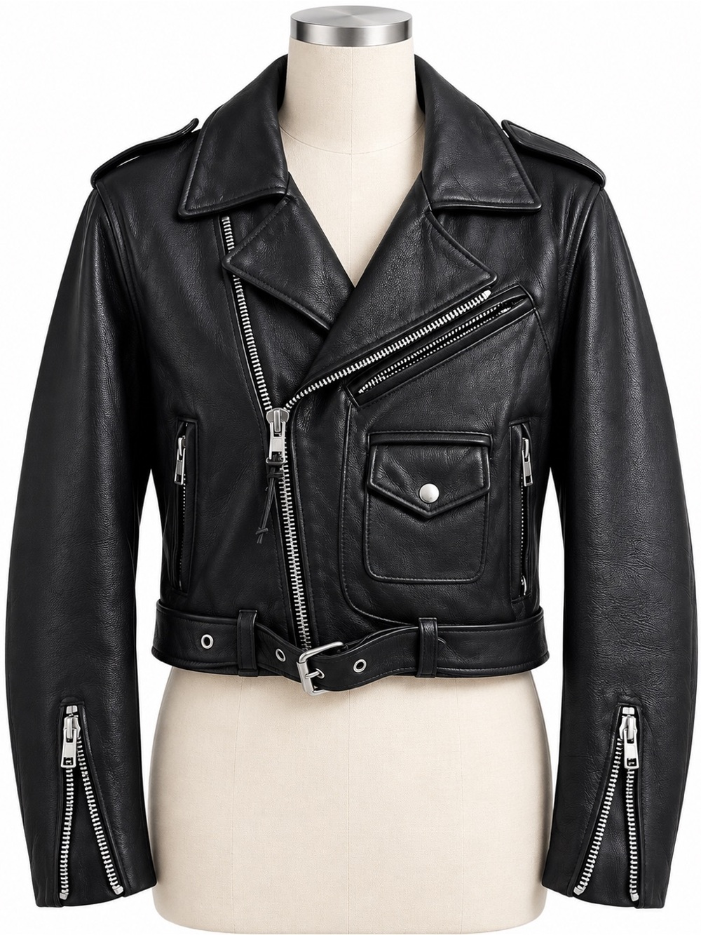 Calvin Klein Sport Black Leather Moto Biker Jacket Size S